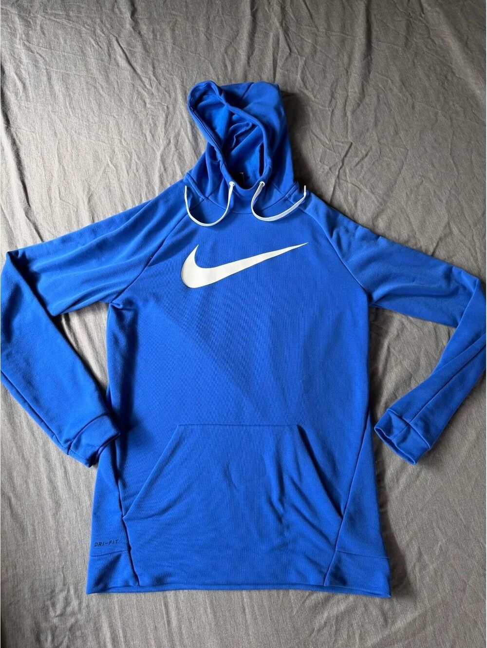 Nike Mens Hoodie Sweatshirt Sz Large Royal Blue Center Swoosh Dri Fit Pullover